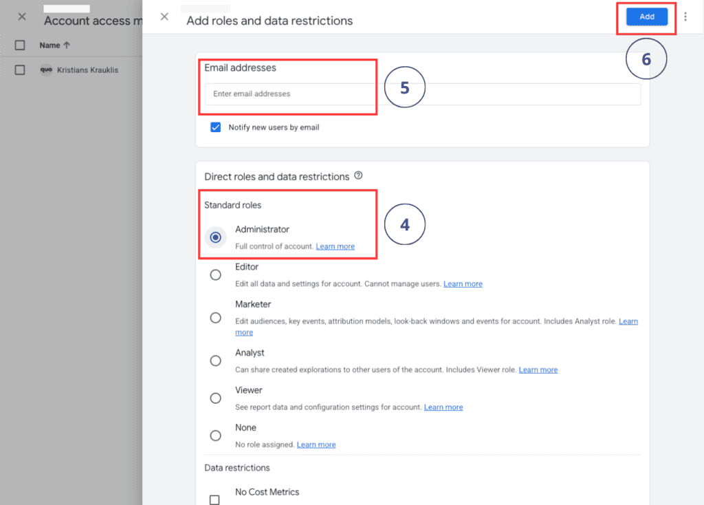 new admin user to google analytics