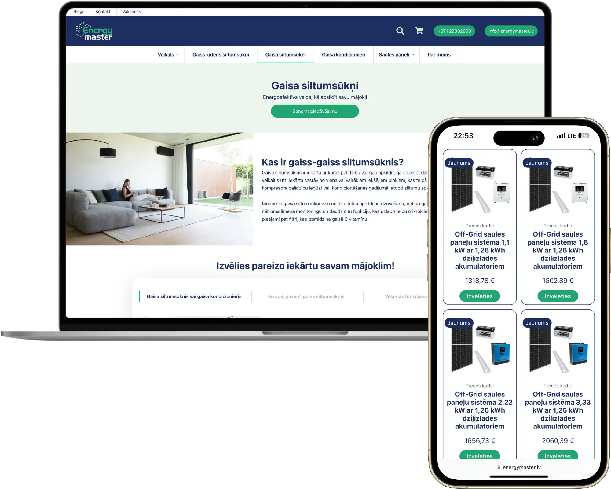 Energymaster Online store development Advanced custom fields UI UX design quo build portfolio desktop phone view