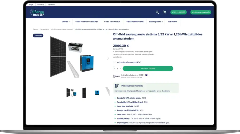 Energymaster Online store development Advanced custom fields UI UX design quo build portfolio desktop view