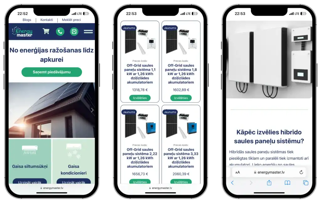 Energymaster Online store development Advanced custom fields UI UX design quo build portfolio phone view