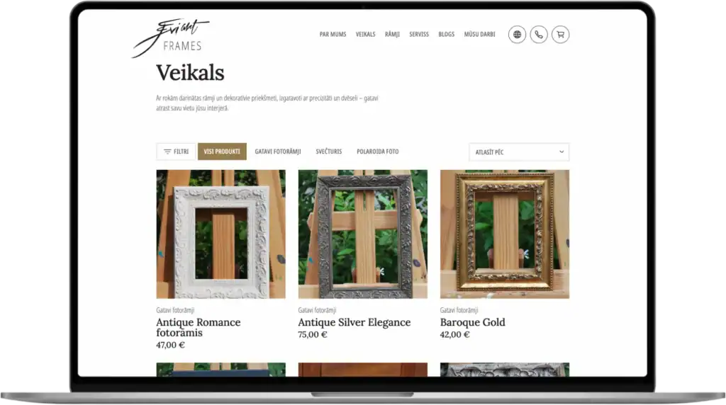 Eviart frames UI UX design Custom development Strategy SEO optimisation quo build portfolio desktop view 2