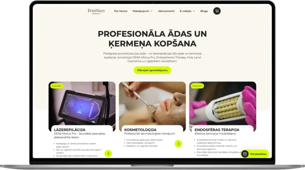 FemHaus UI UX design Custom service pages Mobile first SEO optimisation quo build portfolio desktop view 2