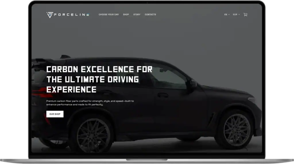 Forceline UI UX design Custom online store SEO optimisation quo build portfolio desktop view 2