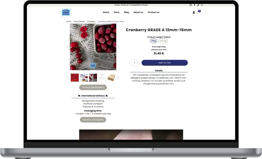 Frozensuperberries Online store development Website development SEO optimisation UI UX design quo build portfolio desktop view