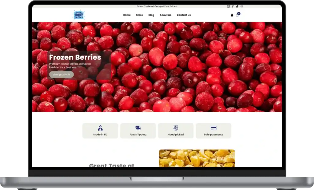 Frozensuperberries Online store development Website development SEO optimisation UI UX design quo build portfolio desktop view 2