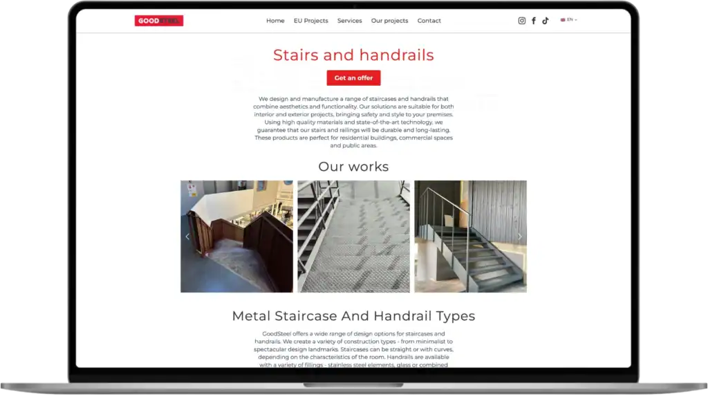 Good Steel Website development UI UX design Strategy development quo build portfolio desktop view