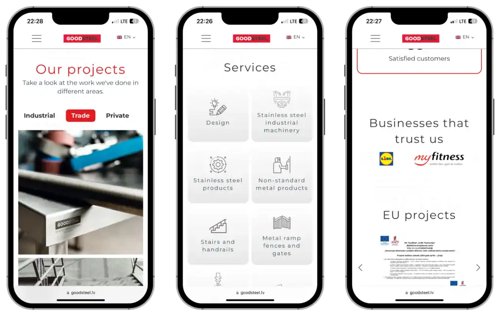 Good Steel Website development UI UX design Strategy development quo build portfolio mobile view