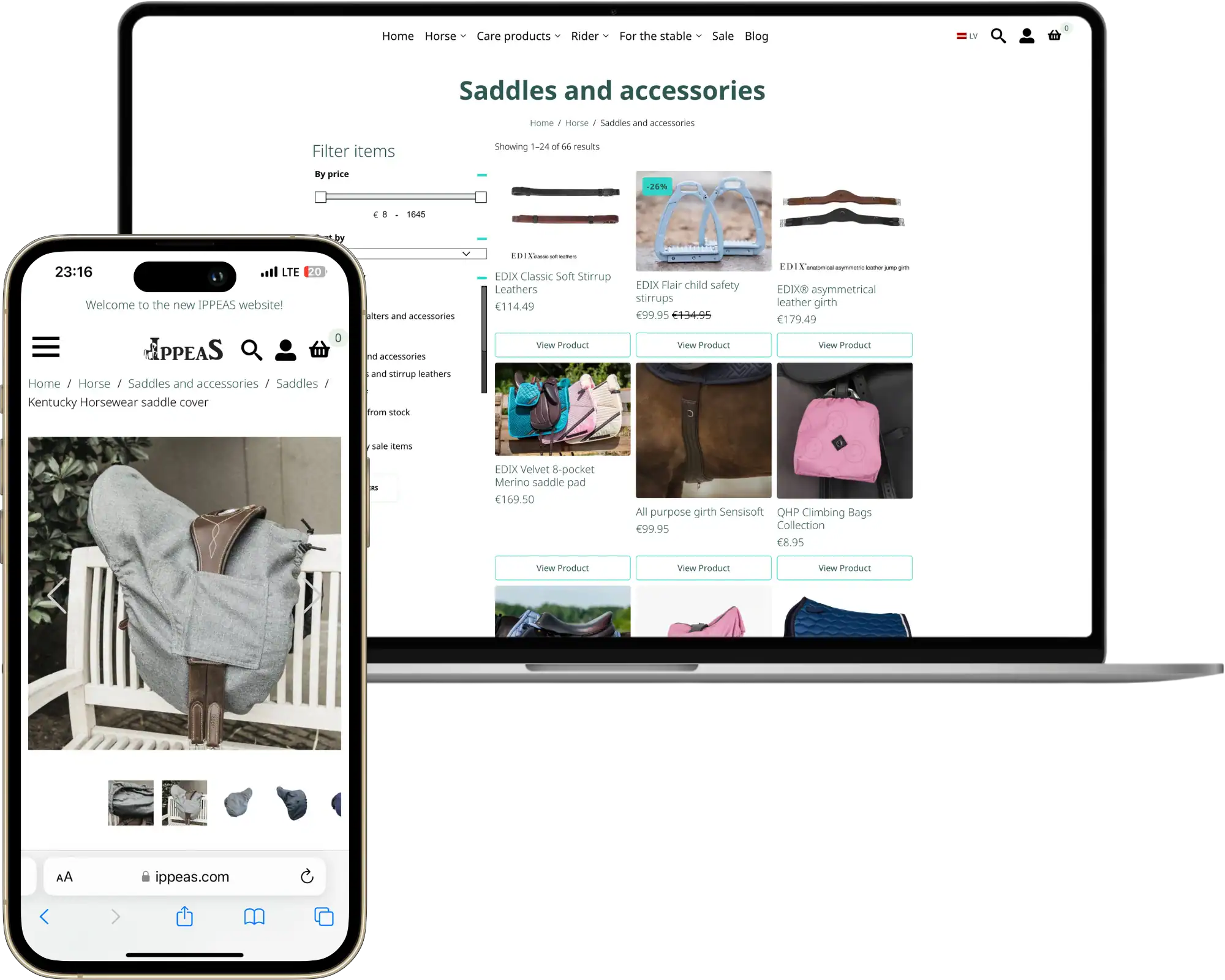 Ippeas Online store development UI UX design Brand development quo build portfolio desktop phone view