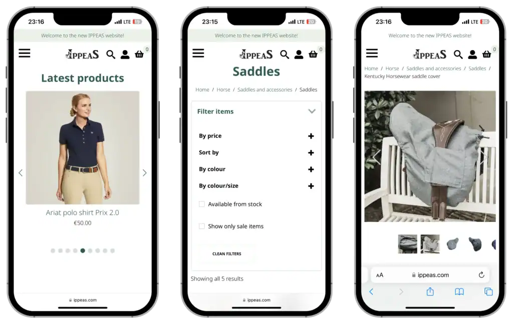 Ippeas Online store development UI UX design Brand development quo build portfolio phone view