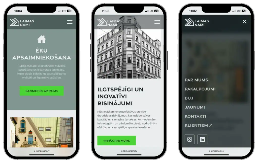 Laimas Nami Website development UI UX design Custom structure quo build portfolio phone view