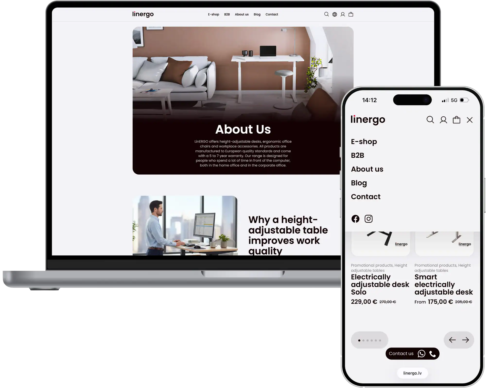 Linergo Online store development Website development SEO optimisation UI UX design  quo build portfolio desktop phone view
