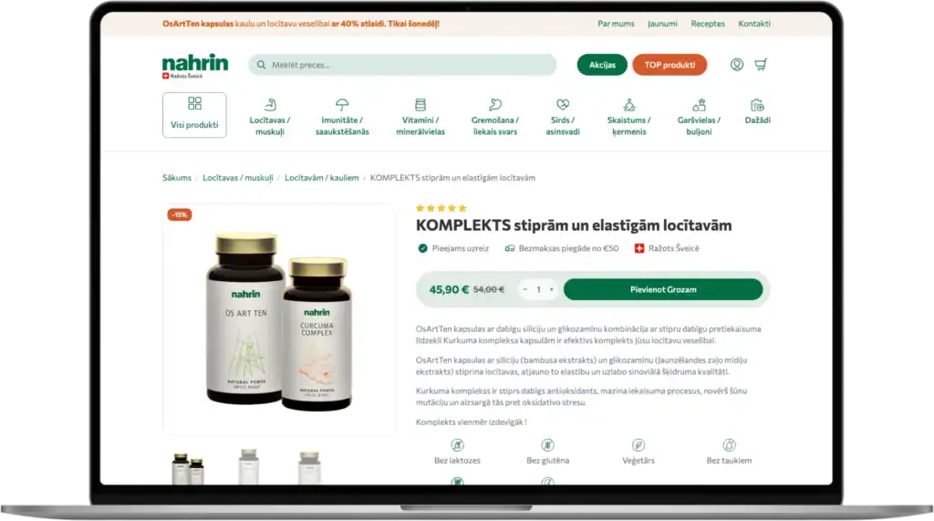 Nahrin Online store development UI UX design CRO strategy SEO optimisation quo build portfolio desktop view