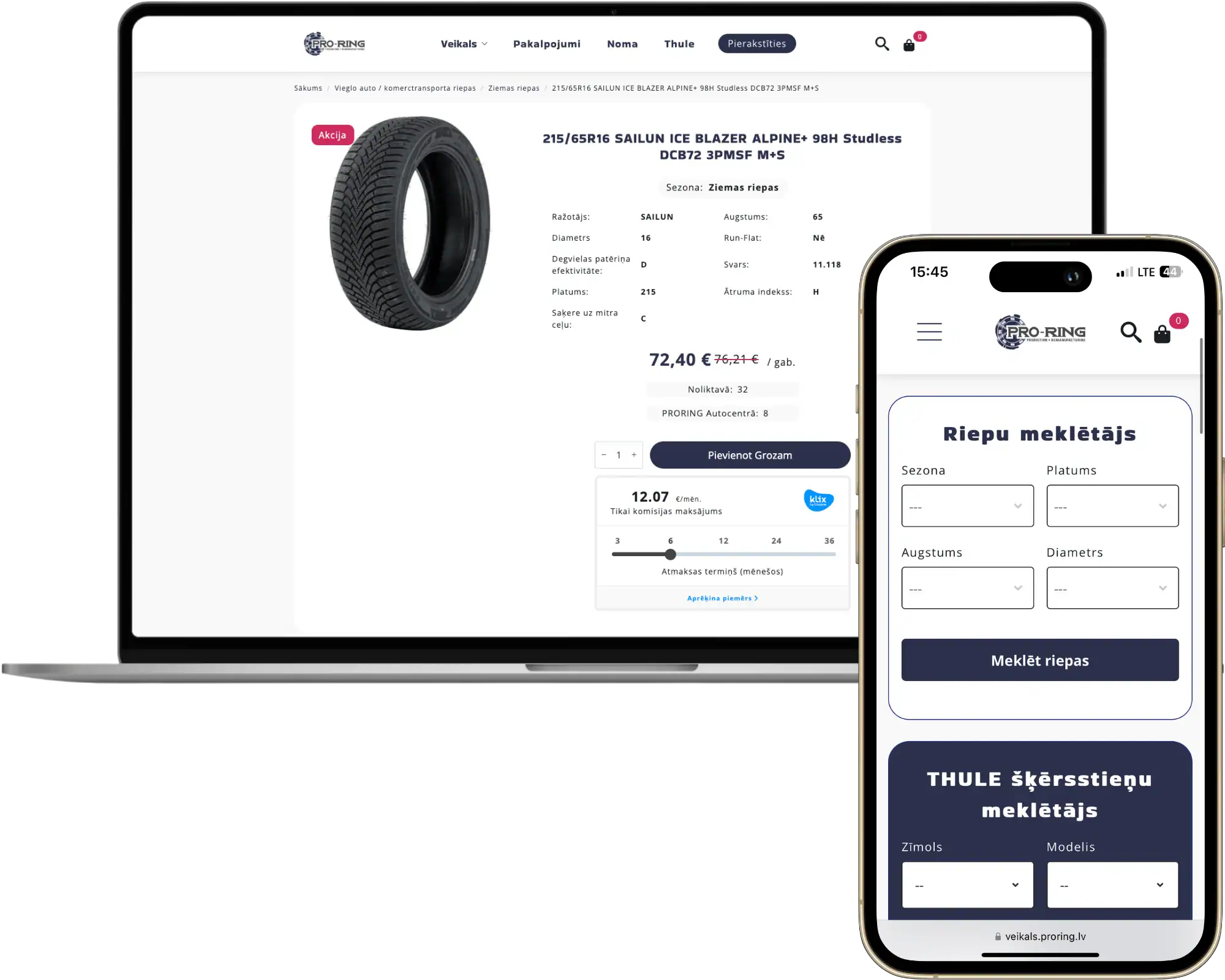 Proring Custom online store UI UX design API integrations quo build portfolio desktop phone view