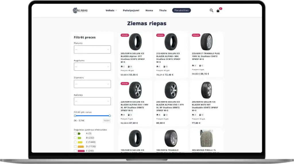 Proring Custom online store UI UX design API integrations quo build portfolio desktop view