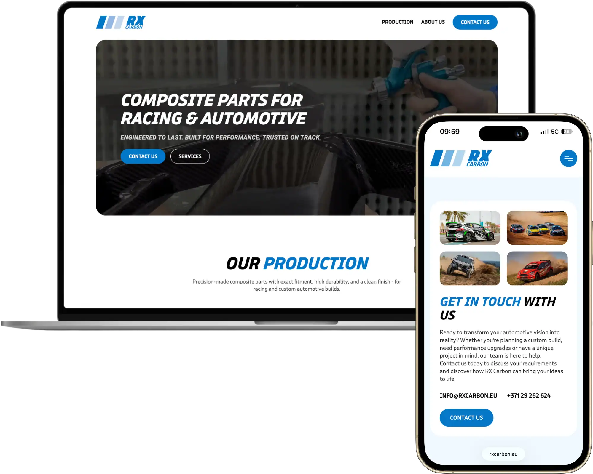 RX Carbon UI UX design Website development SEO optimisation quo build portfolio desktop phone view