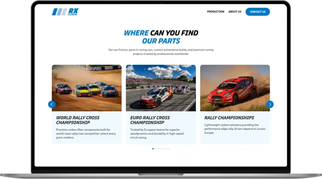 RX Carbon UI UX design Website development SEO optimisation quo build portfolio desktop view