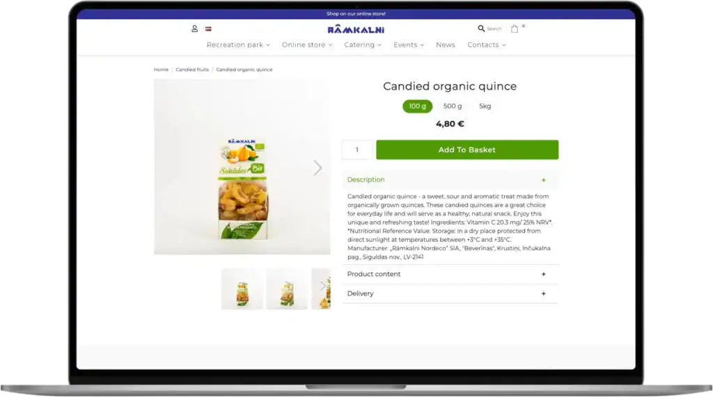 Rāmkalni Custom online store UI UX design Custom integrations quo build portfolio desktop view