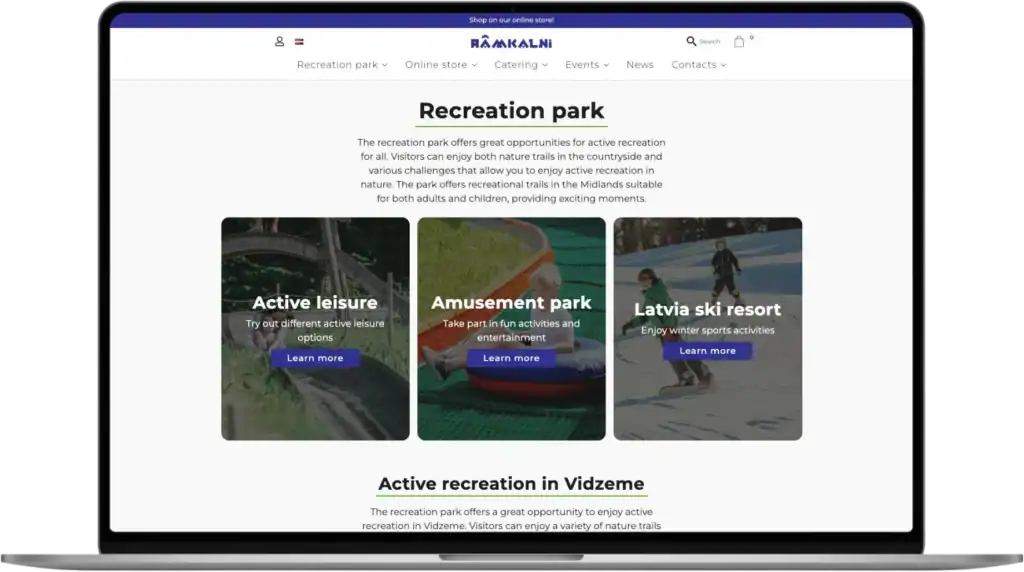 Rāmkalni Custom online store UI UX design Custom integrations quo build portfolio desktop view 2