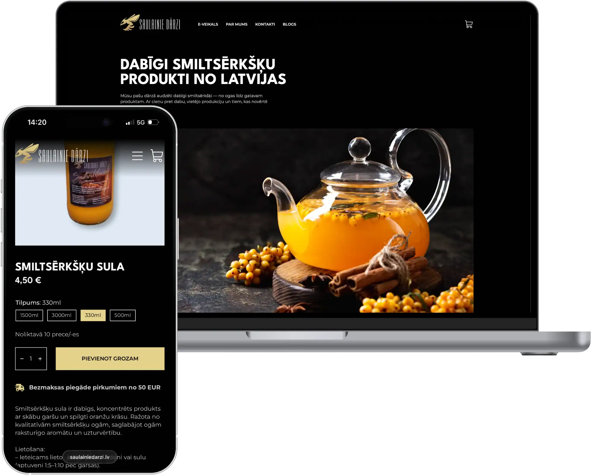 Saulainie dārzi Online store development Website development SEO optimisation UI UX design quo build portfolio desktop phone view