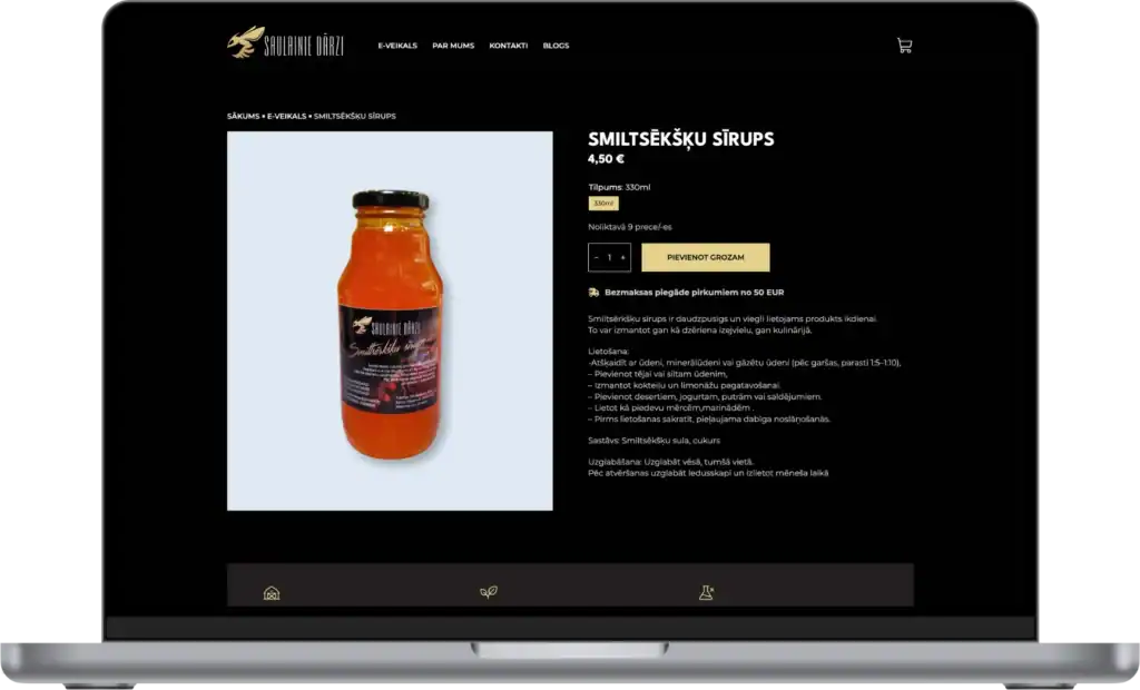 Saulainie dārzi Online store development Website development SEO optimisation UI UX design quo build portfolio desktop view