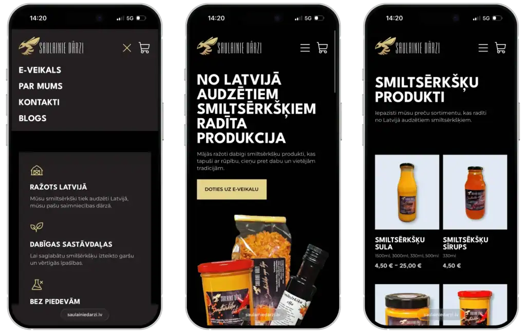Saulainie dārzi Online store development Website development SEO optimisation UI UX design quo build portfolio phone view