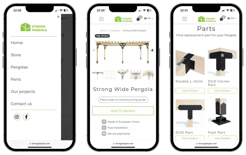 Strong Pergola UI UX design Website development Strategy development quo build portfolio phone view
