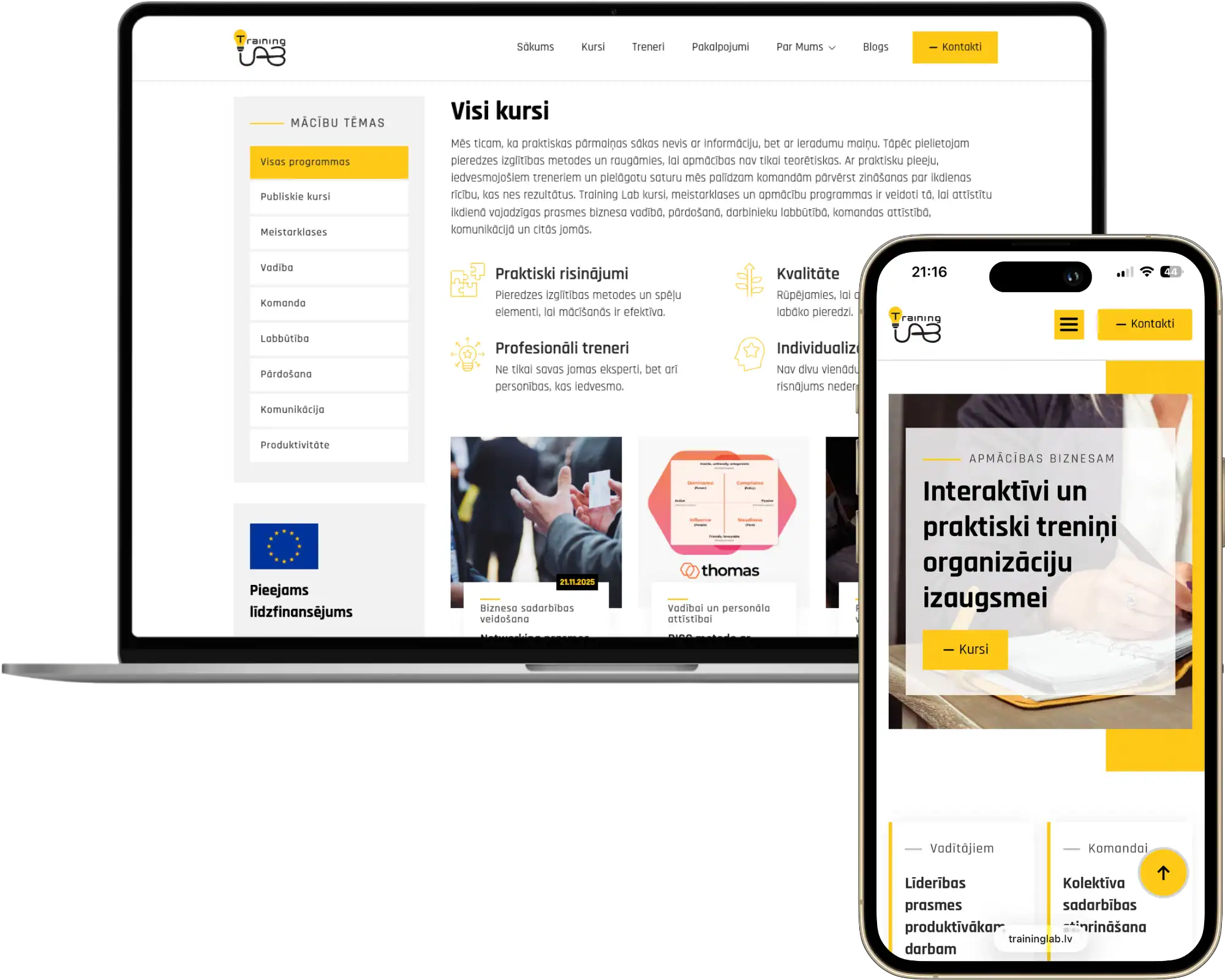 TrainingLab Custom development advanced post logic SEO optimisation quo build portfolio desktop phone view