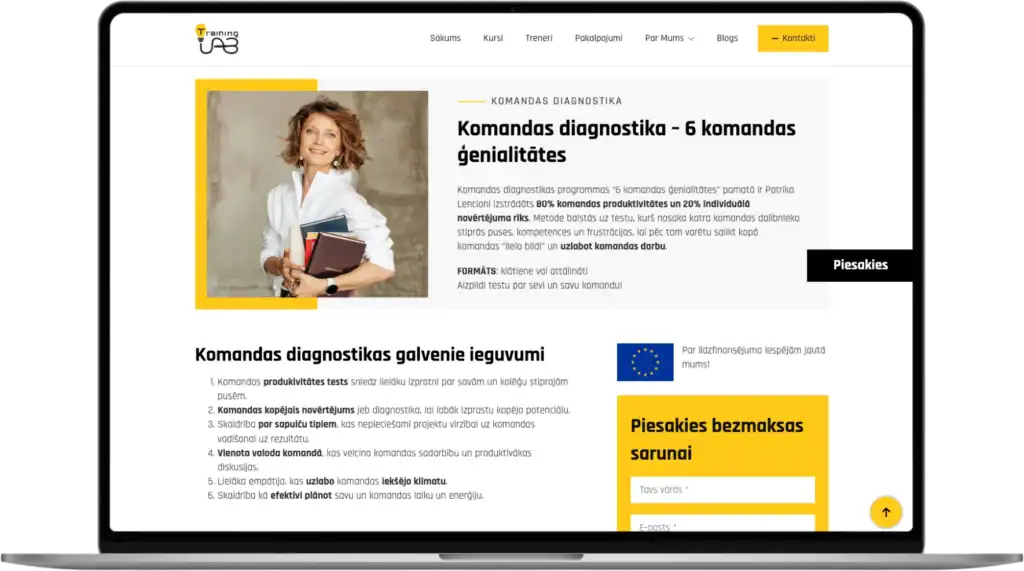 TrainingLab Custom development advanced post logic SEO optimisation quo build portfolio desktop view