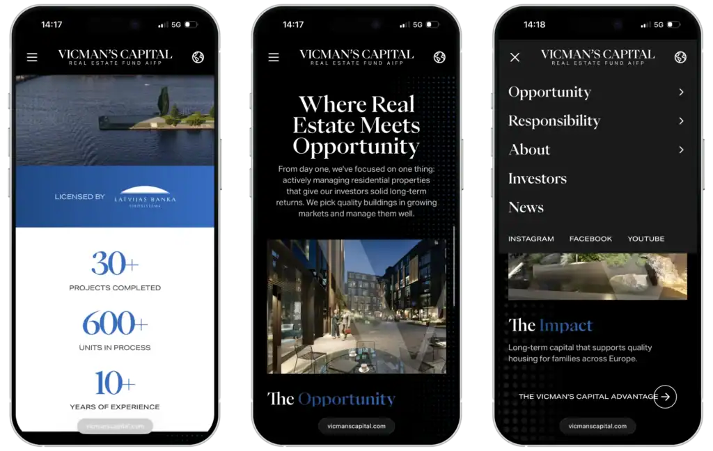 Vicmans Capital Website development SEO optimisation UI UX design quo build portfolio phone view