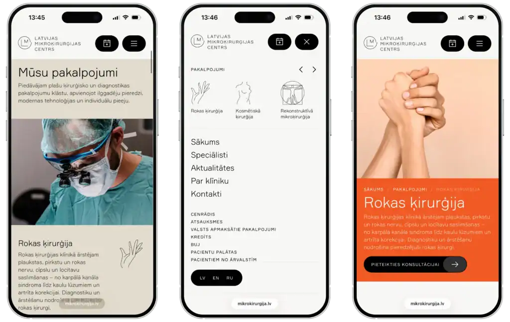LMC Latvijas Mikroķirurģijas Centrs UI UX design Website development SEO migration Custom integrations quo build portfolio mobile view