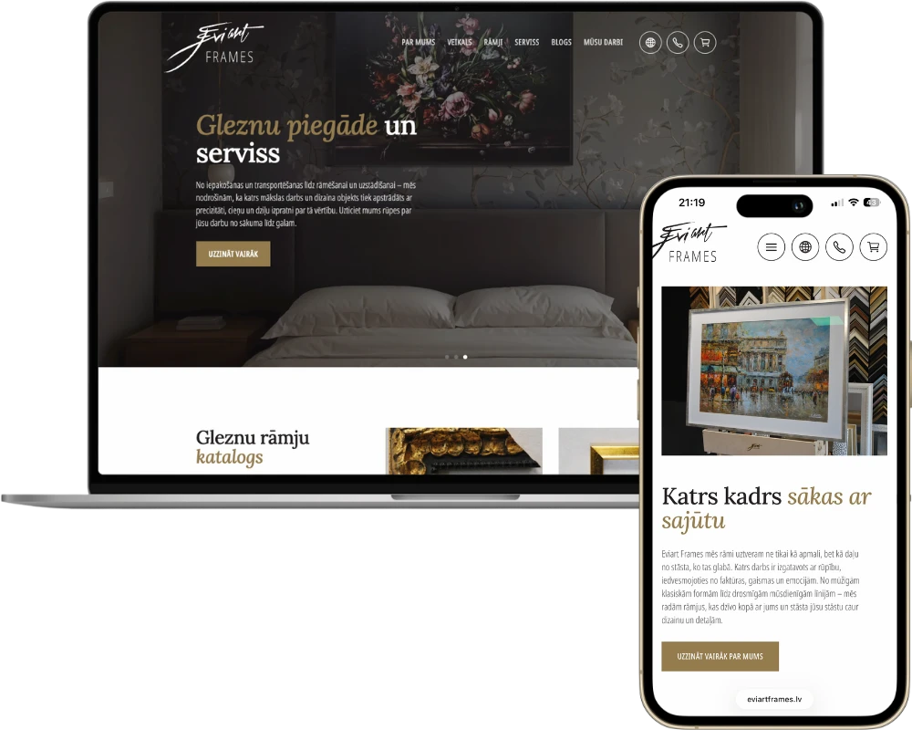 Eviartframes desktop + phone view