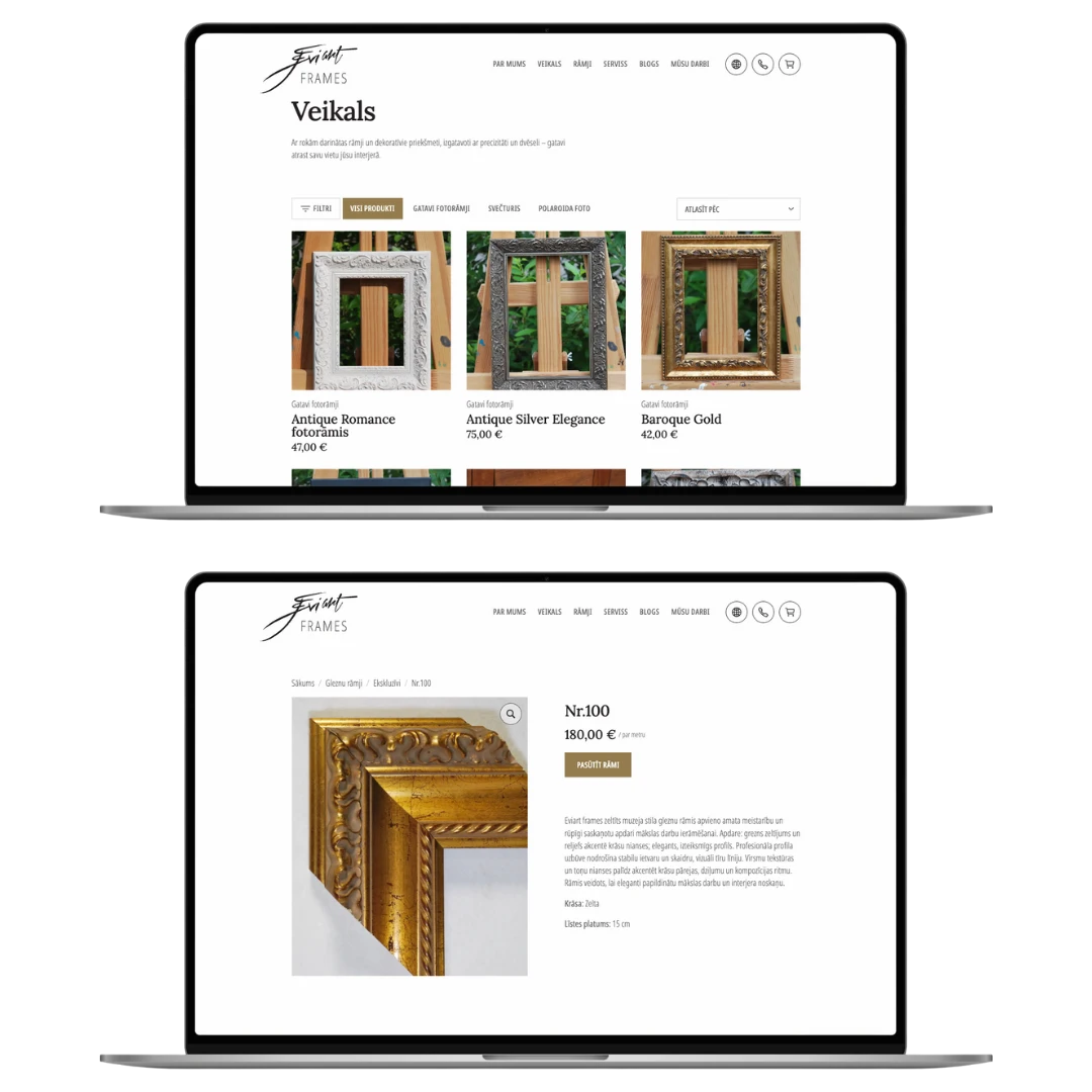 Eviartframes desktop view