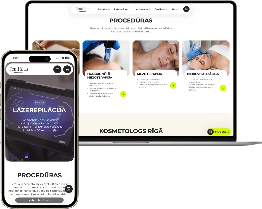 FemHaus desktop + phone view