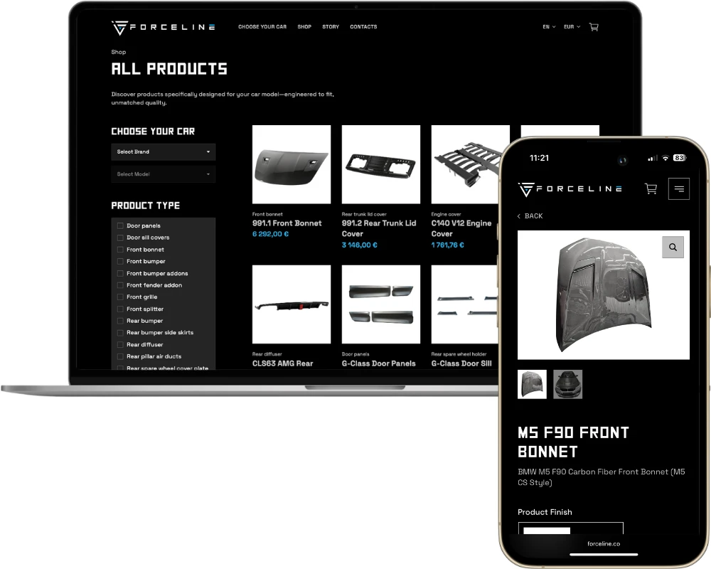 Forceline desktop + phone view
